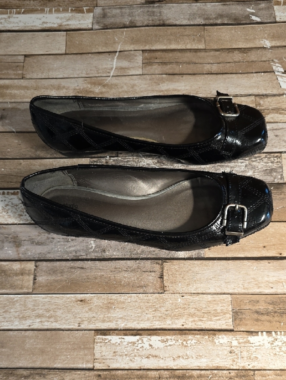 Women's Black Patent Ballet Flats with Buckle - Picture 4 of 7